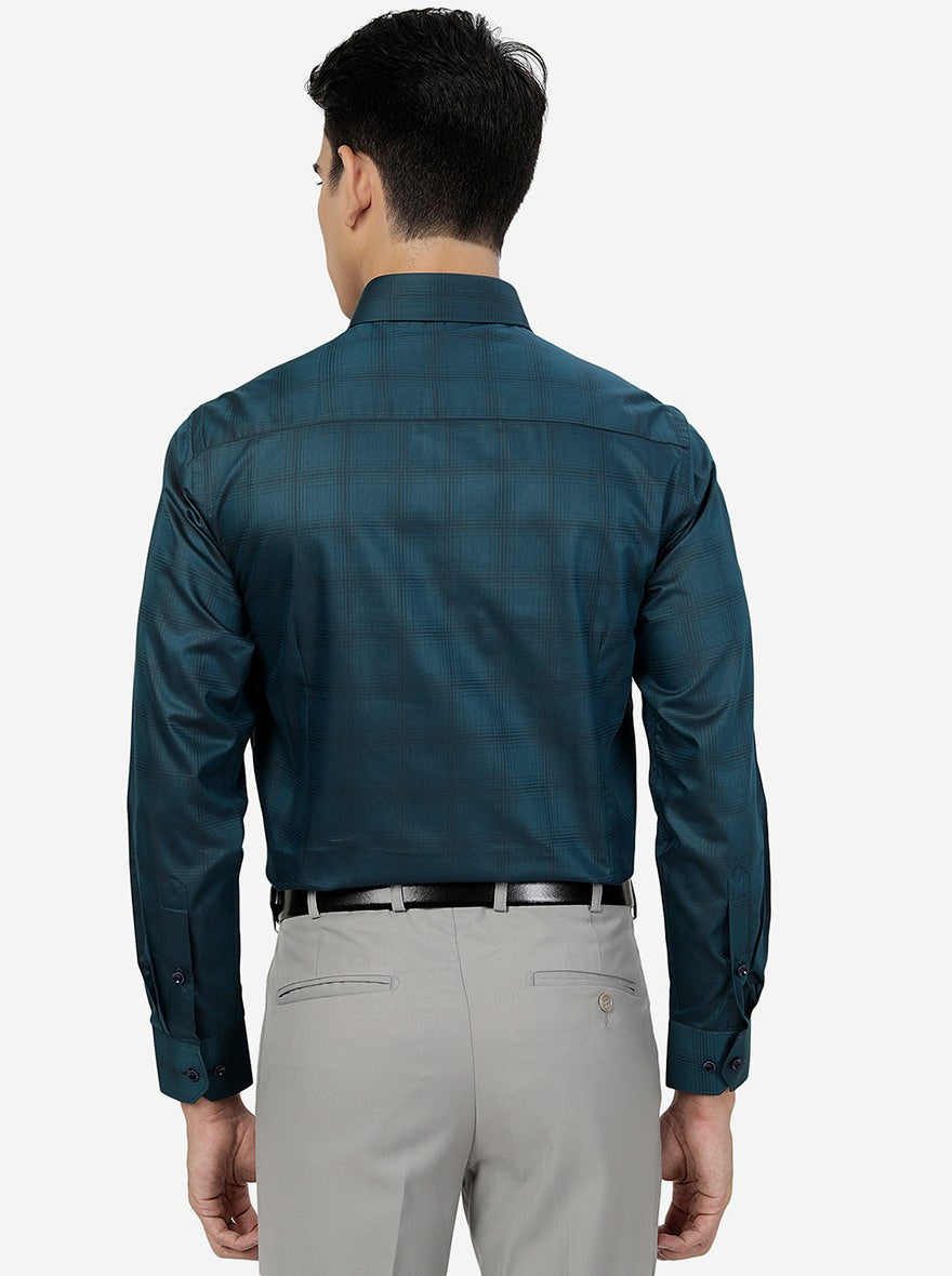 Green Checked Slim Fit Formal Shirt | Greenfibre