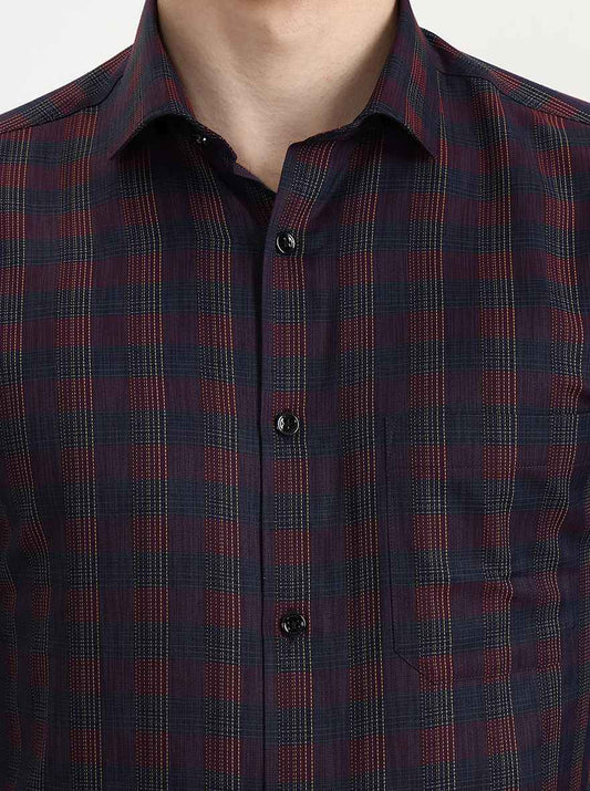 Maroon Checked Slim Fit Formal Shirt | Greenfibre