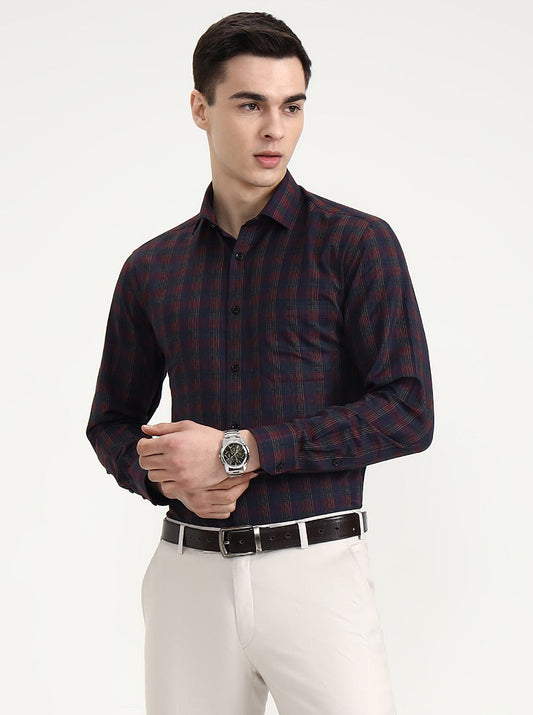 Maroon Checked Slim Fit Formal Shirt | Greenfibre