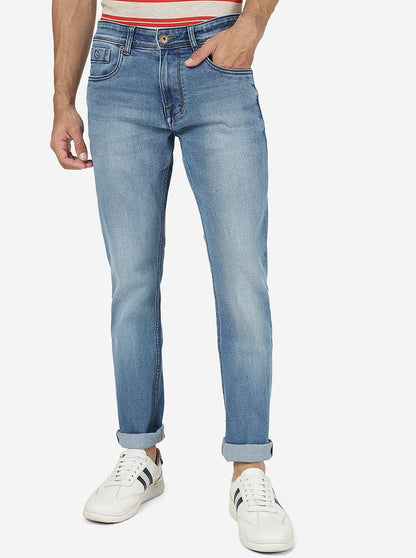 Mid Blue Solid Straight Fit Jeans | Greenfibre