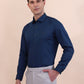 Peacock Blue Solid Slim Fit Party Wear Shirt | Greenfibre