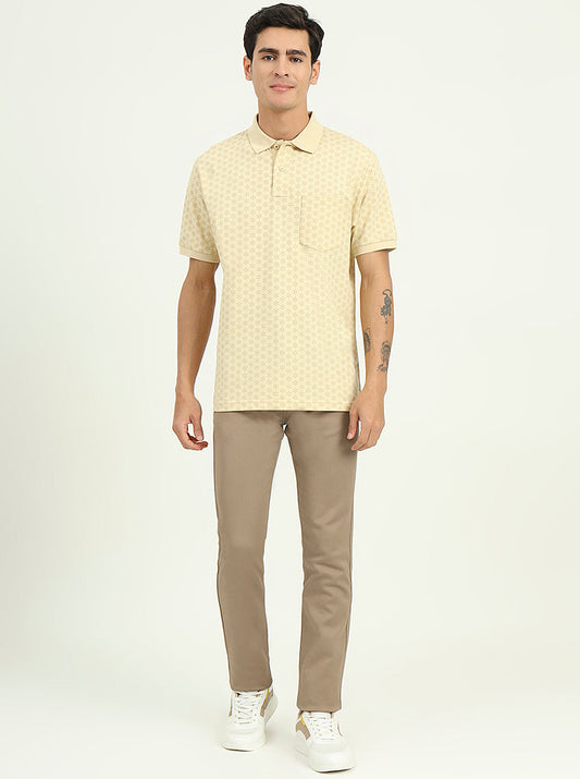 Sun Yellow Printed Regular Fit Polo T-Shirt | Greenfibre