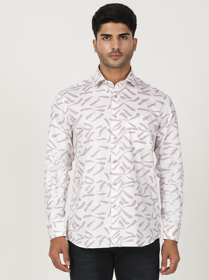 White Printed Slim Fit Party Wear Shirt | Greenfibre