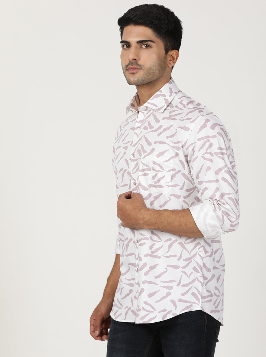 White Printed Slim Fit Party Wear Shirt | Greenfibre