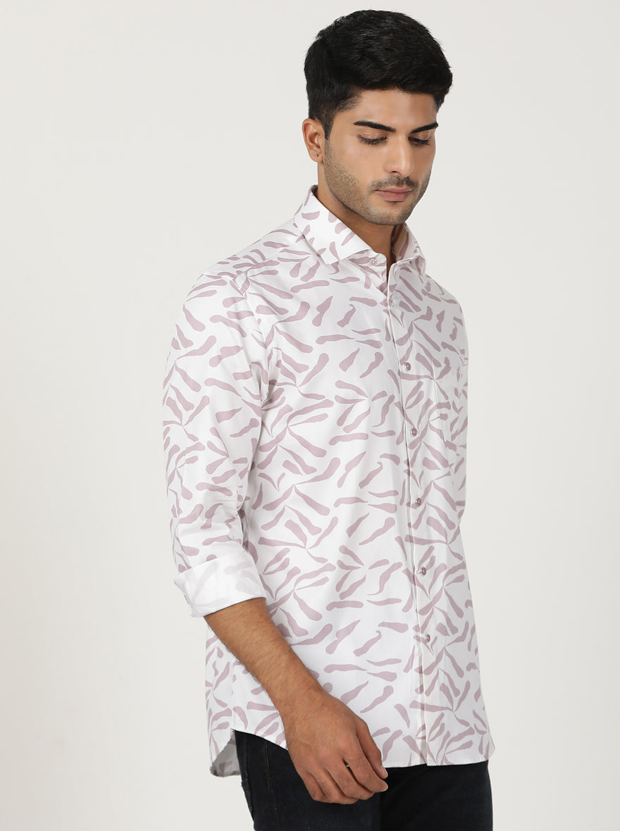 White Printed Slim Fit Party Wear Shirt | Greenfibre