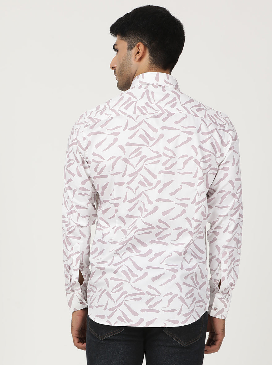 White Printed Slim Fit Party Wear Shirt | Greenfibre