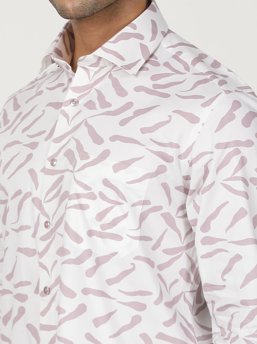 White Printed Slim Fit Party Wear Shirt | Greenfibre