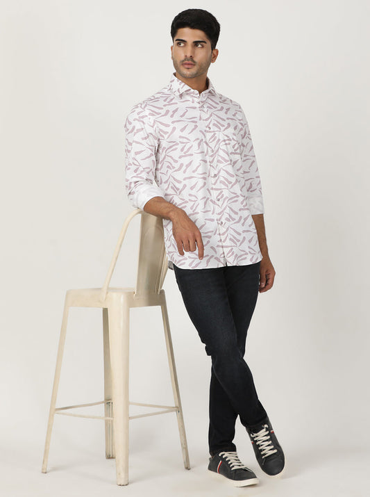 White Printed Slim Fit Party Wear Shirt | Greenfibre