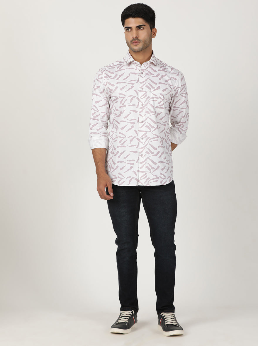 White Printed Slim Fit Party Wear Shirt | Greenfibre