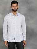Light Grey Printed Slim Fit Casual Shirt | GreenFibre