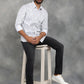 Light Grey Printed Slim Fit Casual Shirt | GreenFibre