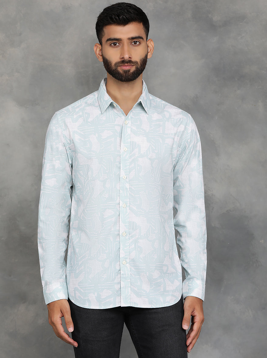 Light Green Printed Slim Fit Casual Shirt | GreenFibre