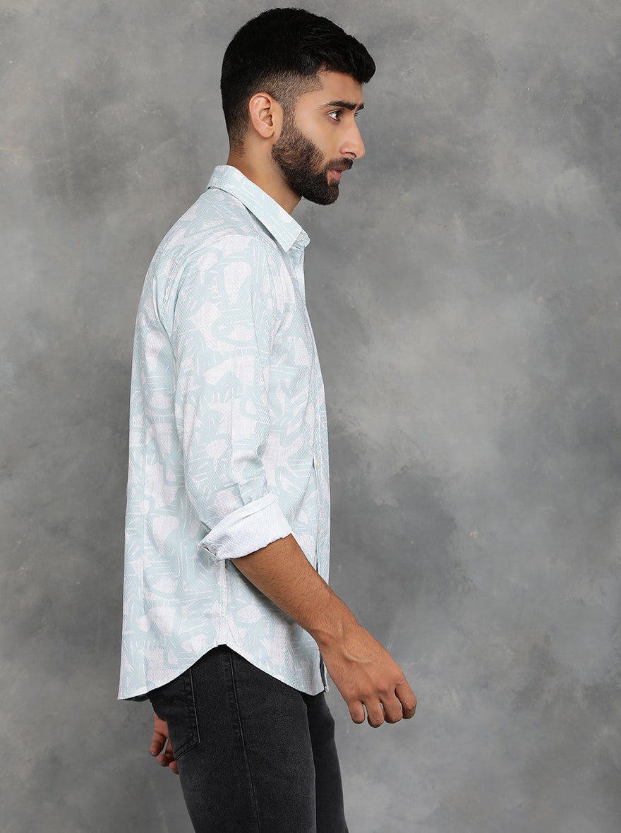 Light Green Printed Slim Fit Casual Shirt | GreenFibre