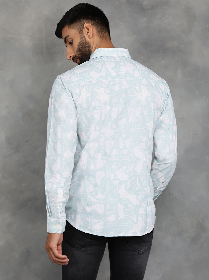 Light Green Printed Slim Fit Casual Shirt | GreenFibre