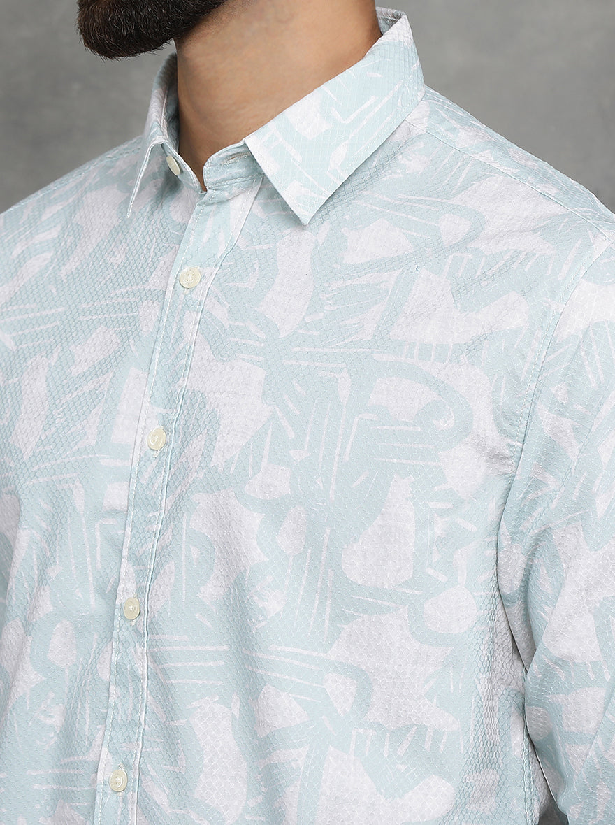 Light Green Printed Slim Fit Casual Shirt | GreenFibre