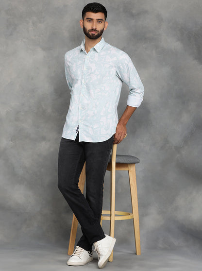 Light Green Printed Slim Fit Casual Shirt | GreenFibre