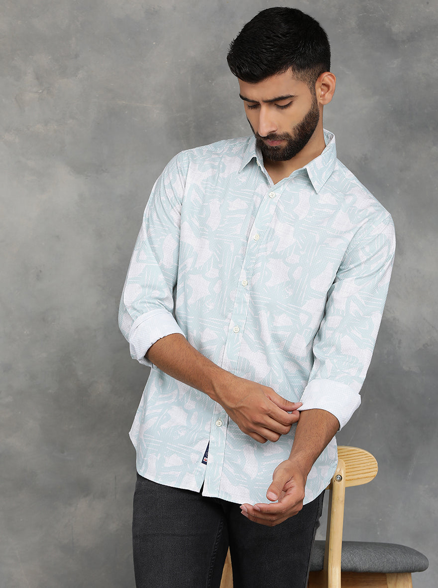 Light Green Printed Slim Fit Casual Shirt | GreenFibre