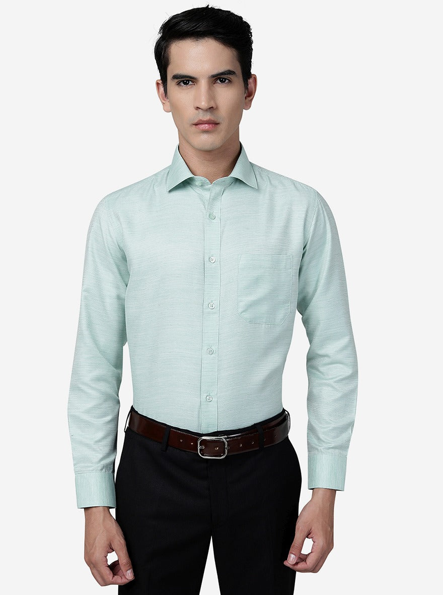 Green Solid Slim Fit Formal Shirt | Greenfibre