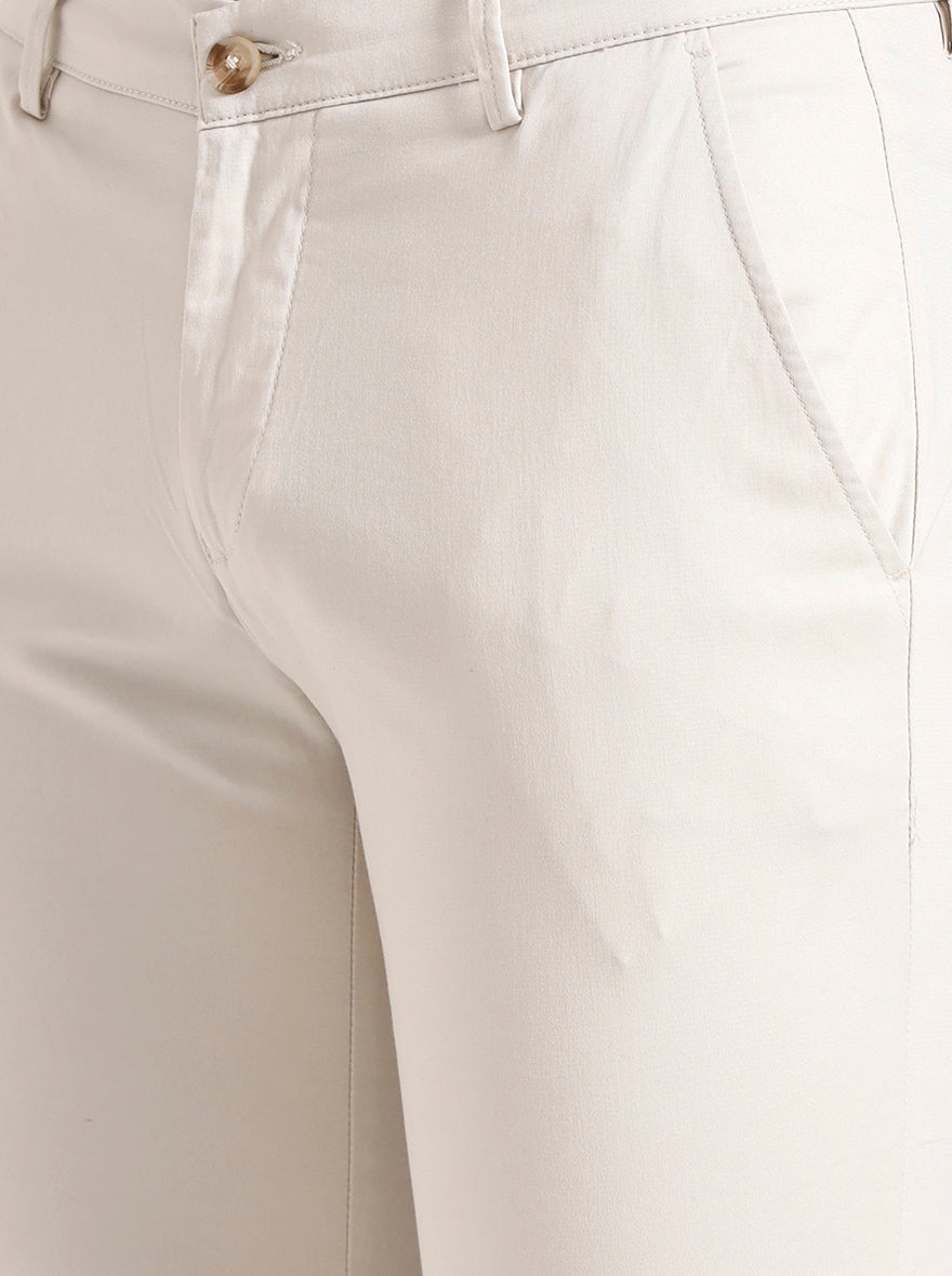 Cream Solid Super Slim Fit Casual Trouser | Greenfibre