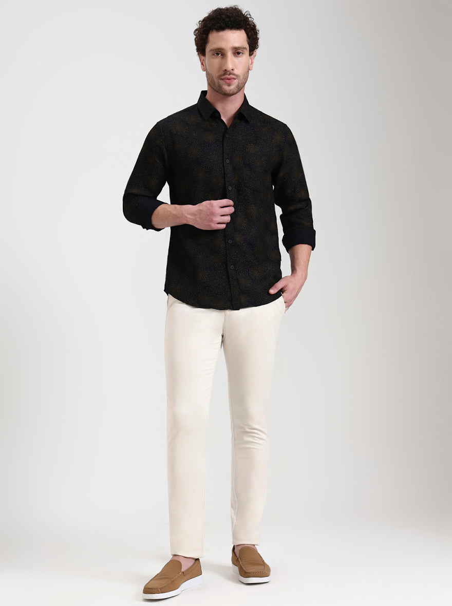 Cream Solid Super Slim Fit Casual Trouser | Greenfibre