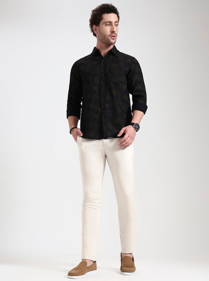 Cream Solid Super Slim Fit Casual Trouser | Greenfibre