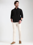 Cream Solid Super Slim Fit Casual Trouser | Greenfibre