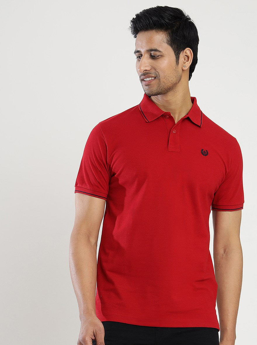 Red Solid Slim Fit Polo T-Shirt | Greenfibre