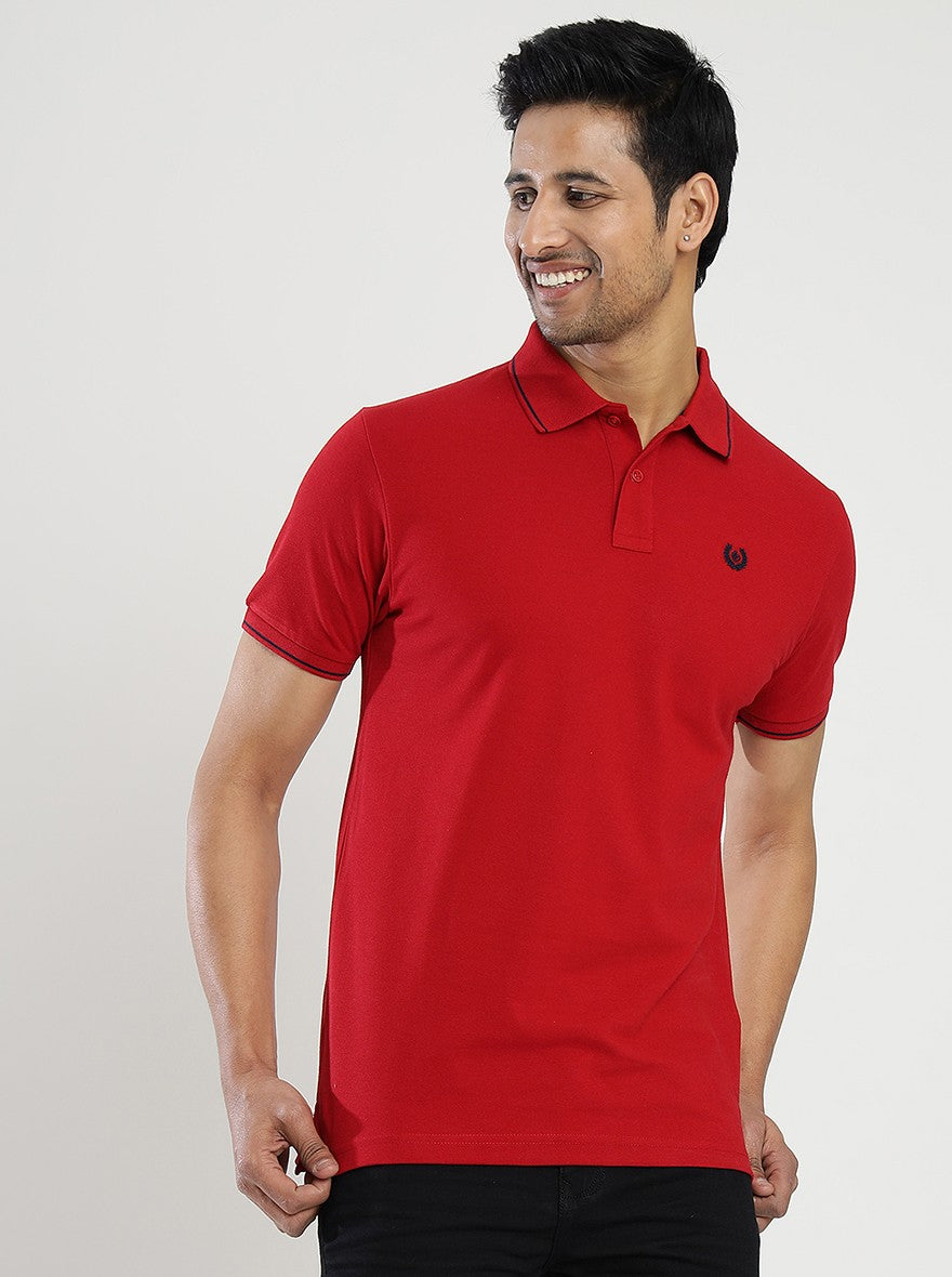 Red Solid Slim Fit Polo T-Shirt | Greenfibre