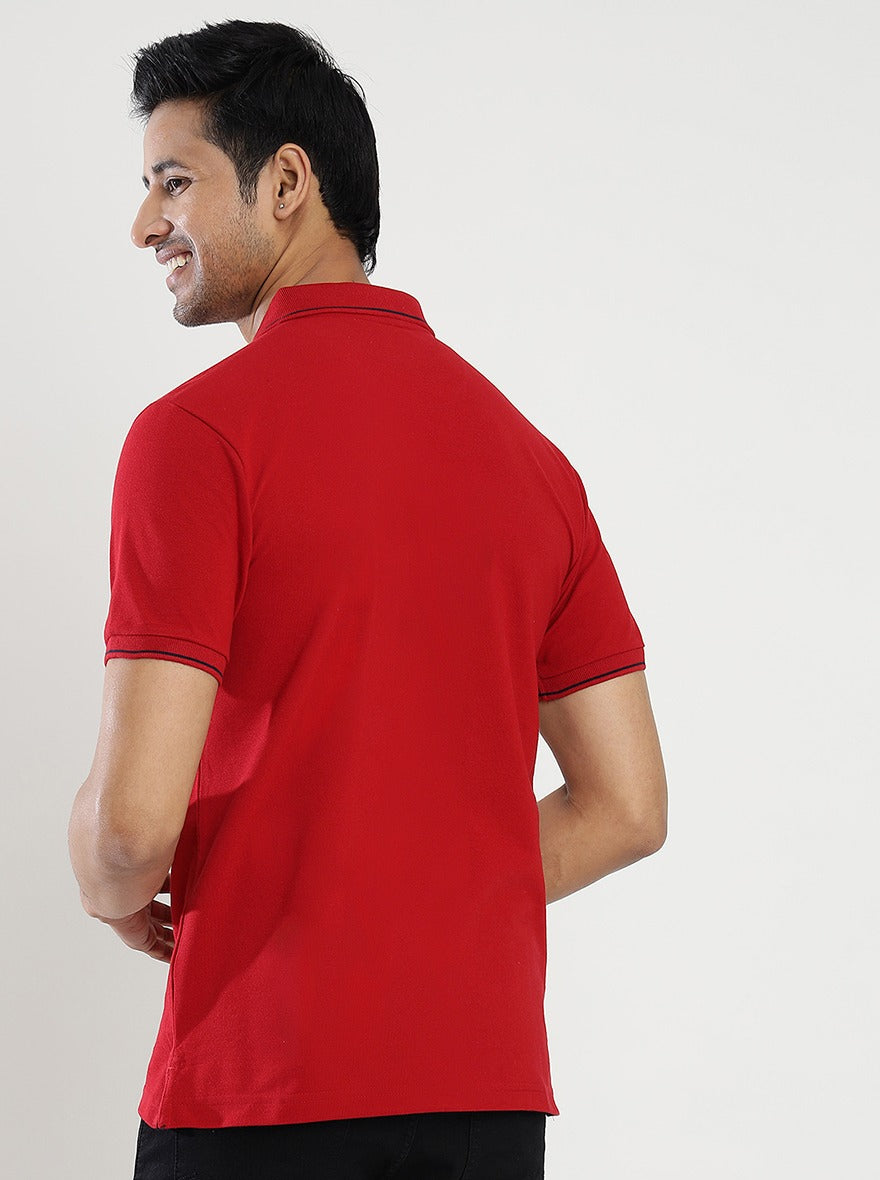 Red Solid Slim Fit Polo T-Shirt | Greenfibre