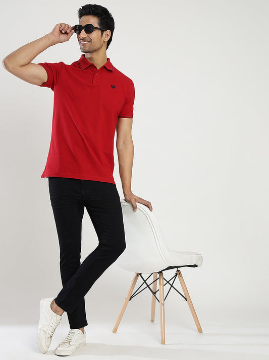 Red Solid Slim Fit Polo T-Shirt | Greenfibre