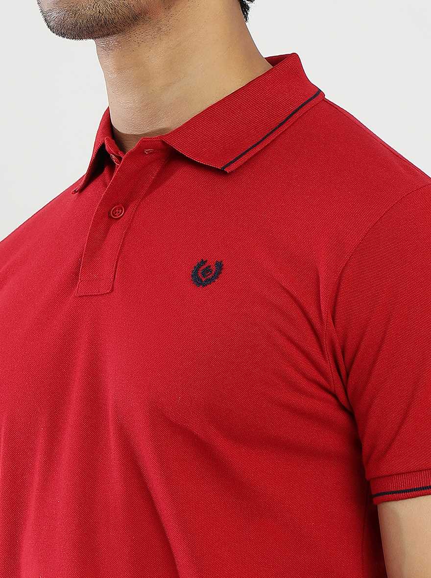 Red Solid Slim Fit Polo T-Shirt | Greenfibre