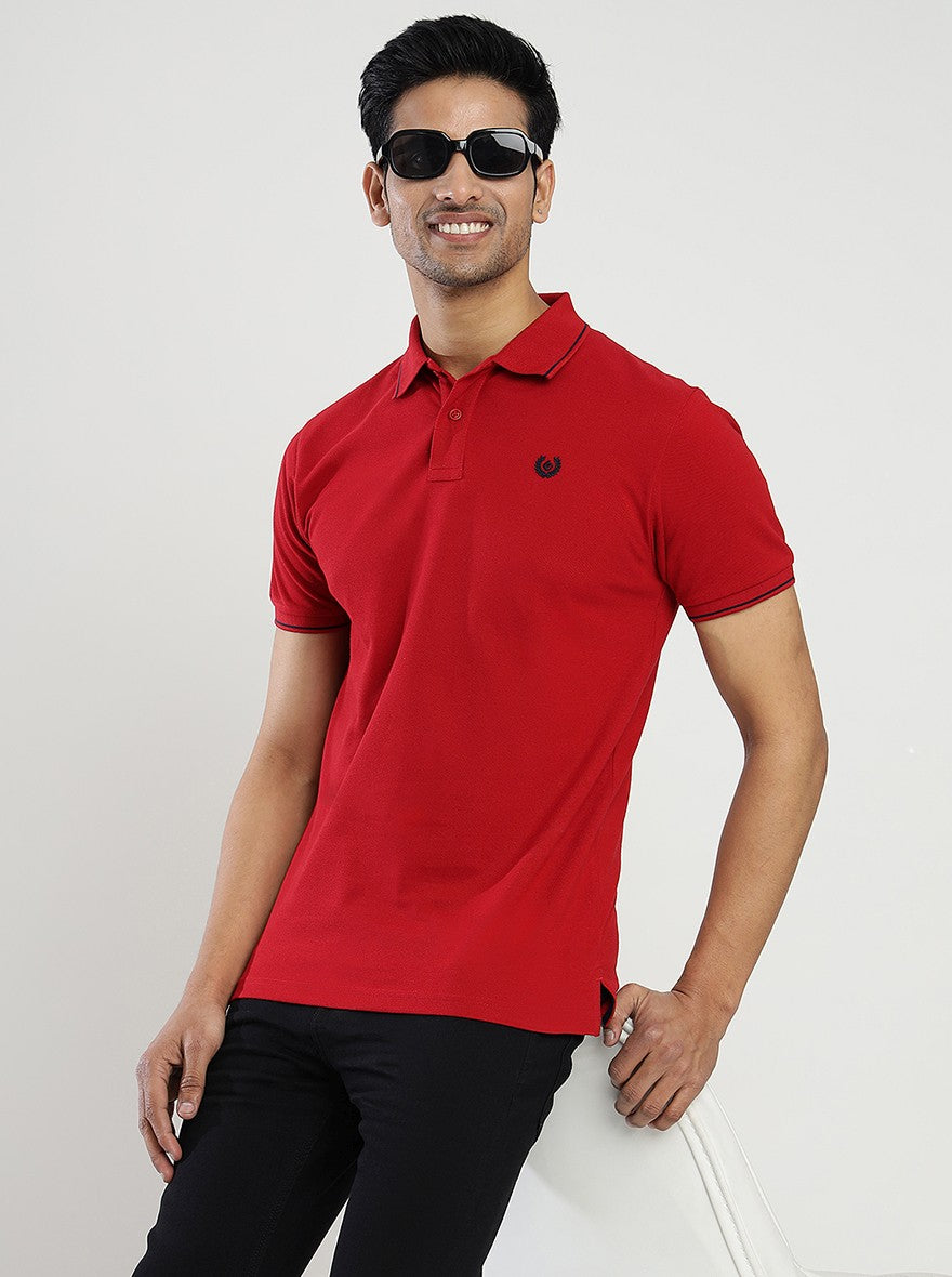 Red Solid Slim Fit Polo T-Shirt | Greenfibre