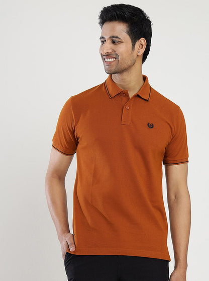 Orange Solid Slim Fit Polo T-Shirt | Greenfibre