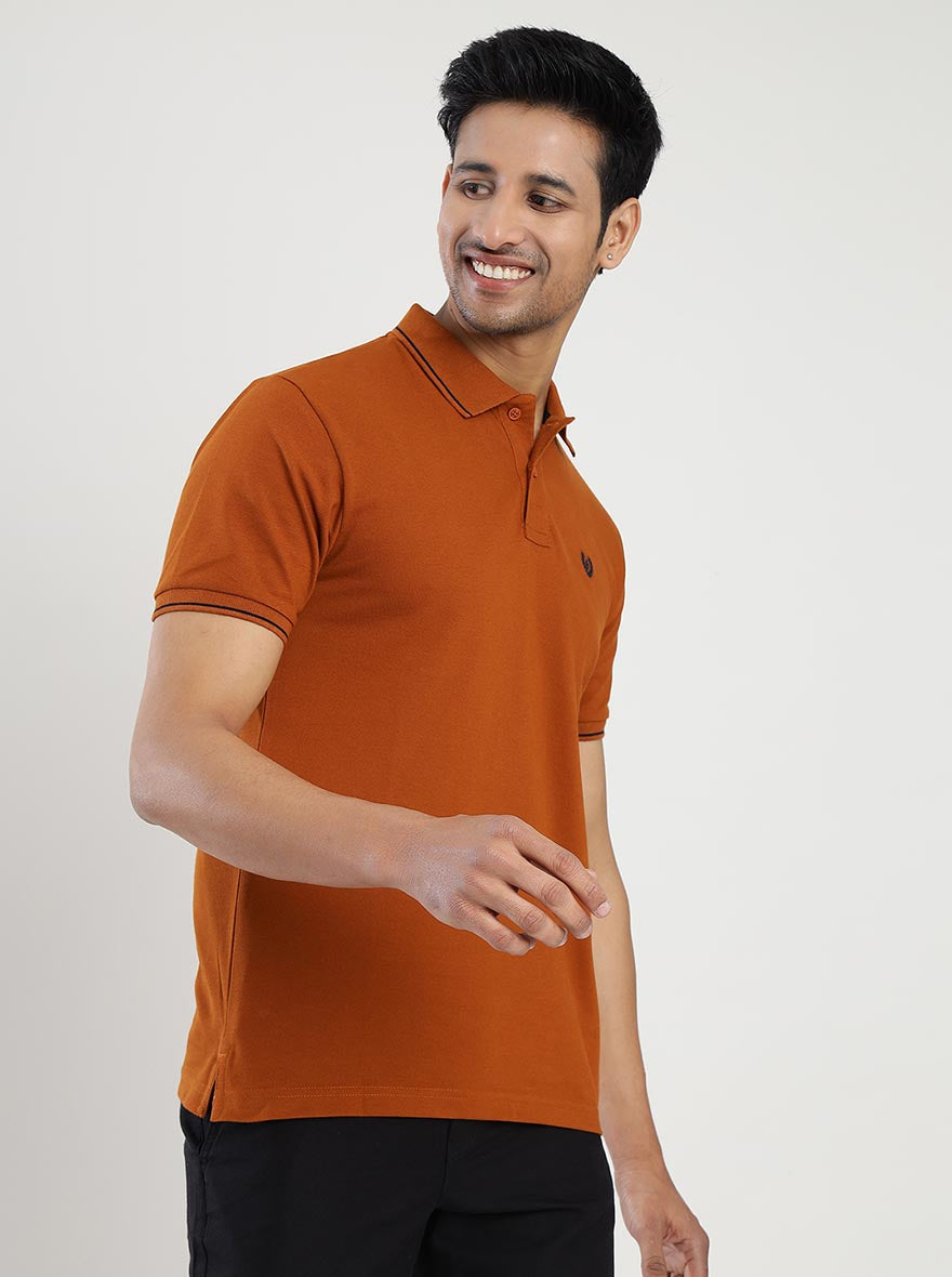 Orange Solid Slim Fit Polo T-Shirt | Greenfibre