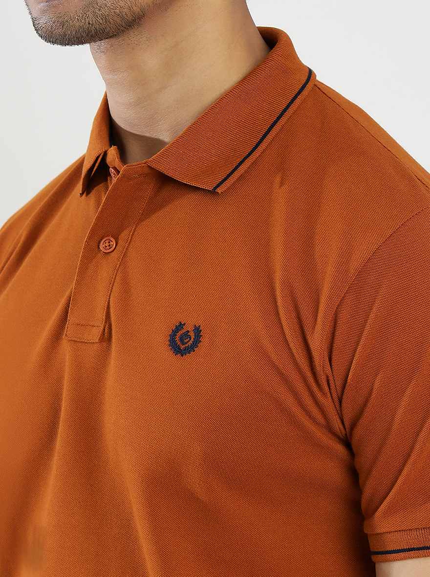 Orange Solid Slim Fit Polo T-Shirt | Greenfibre