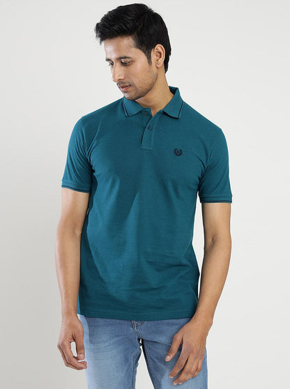 Blue Solid Slim Fit Polo T-Shirt | Greenfibre