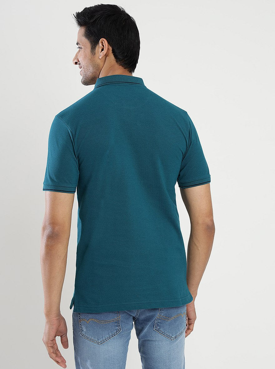 Blue Solid Slim Fit Polo T-Shirt | Greenfibre