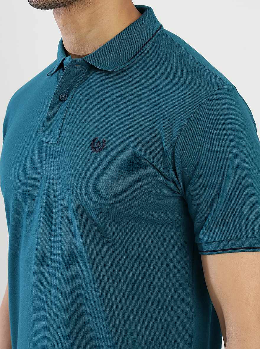 Blue Solid Slim Fit Polo T-Shirt | Greenfibre