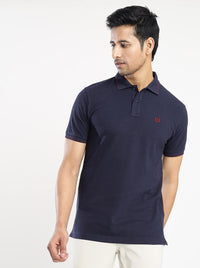 Navy Blue Solid Slim Fit Polo T-Shirt | Greenfibre