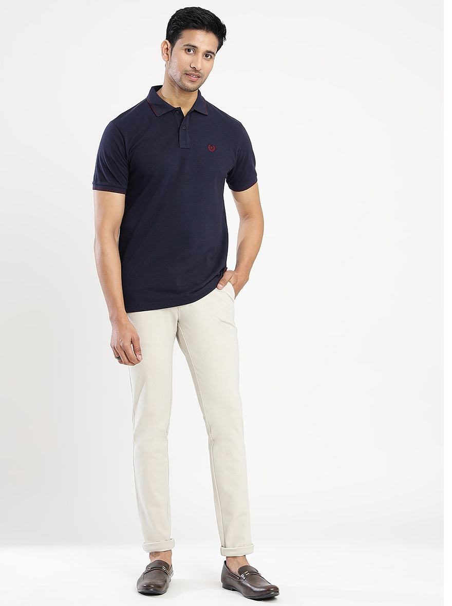 Navy Blue Solid Slim Fit Polo T-Shirt | Greenfibre