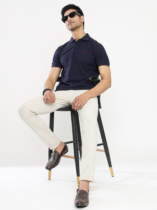 Navy Blue Solid Slim Fit Polo T-Shirt | Greenfibre