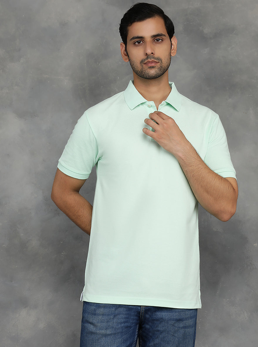 Light Green Solid Slim Fit Polo T-Shirt | GreenFibre