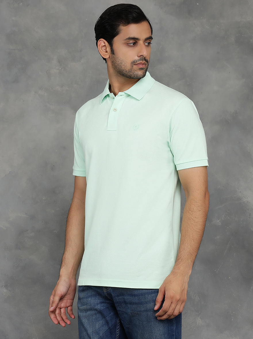 Light Green Solid Slim Fit Polo T-Shirt | GreenFibre