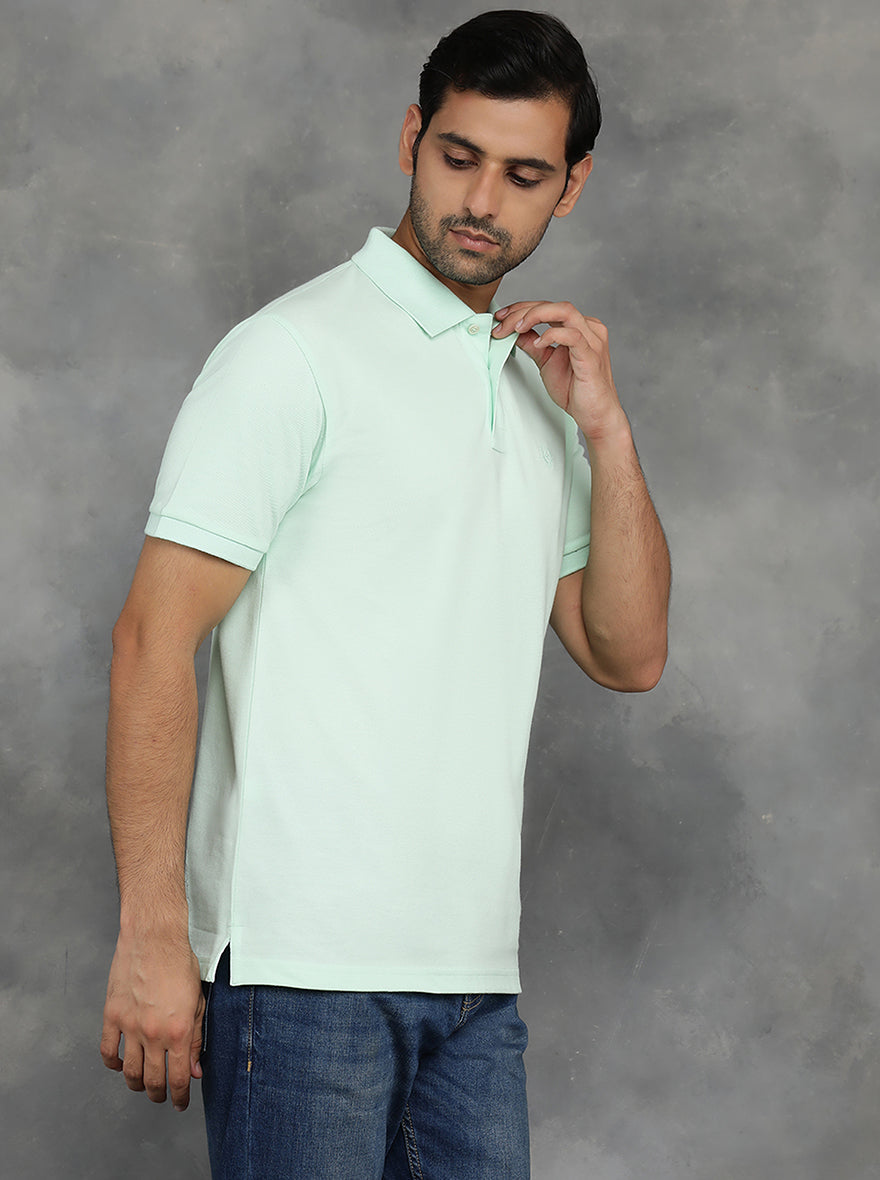 Light Green Solid Slim Fit Polo T-Shirt | GreenFibre