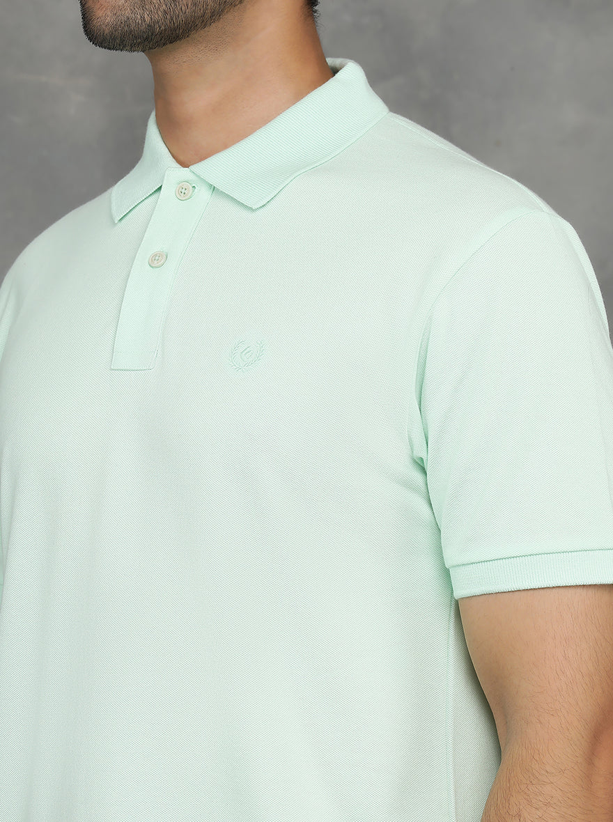 Light Green Solid Slim Fit Polo T-Shirt | GreenFibre