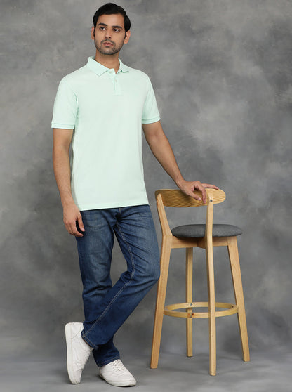 Light Green Solid Slim Fit Polo T-Shirt | GreenFibre