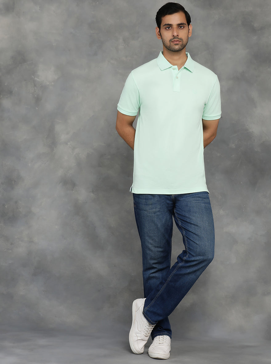 Light Green Solid Slim Fit Polo T-Shirt | GreenFibre