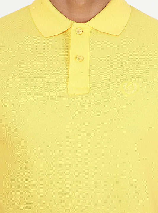 Yellow Solid Slim Fit Polo T-Shirt | Greenfibre