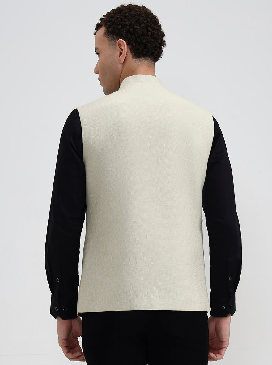 Beige Solid Regular Fit Waistcoat  | Greenfibre