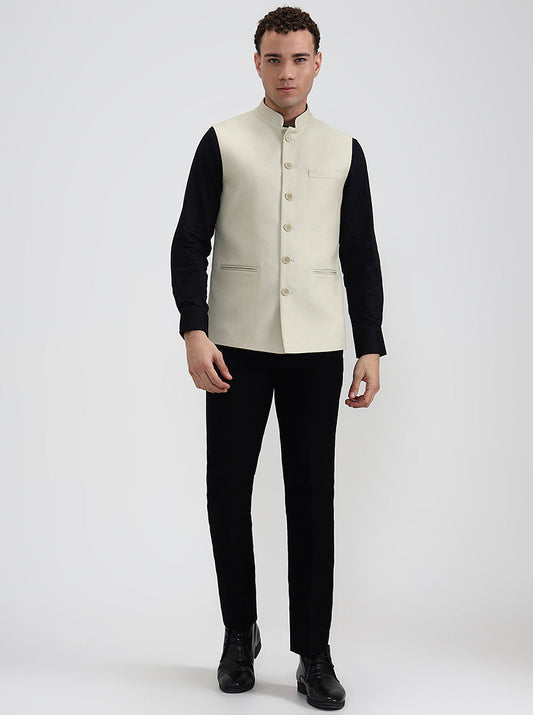 Beige Solid Regular Fit Waistcoat  | Greenfibre
